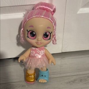 Adorable Pink Doll with Gold and Blue Shoes